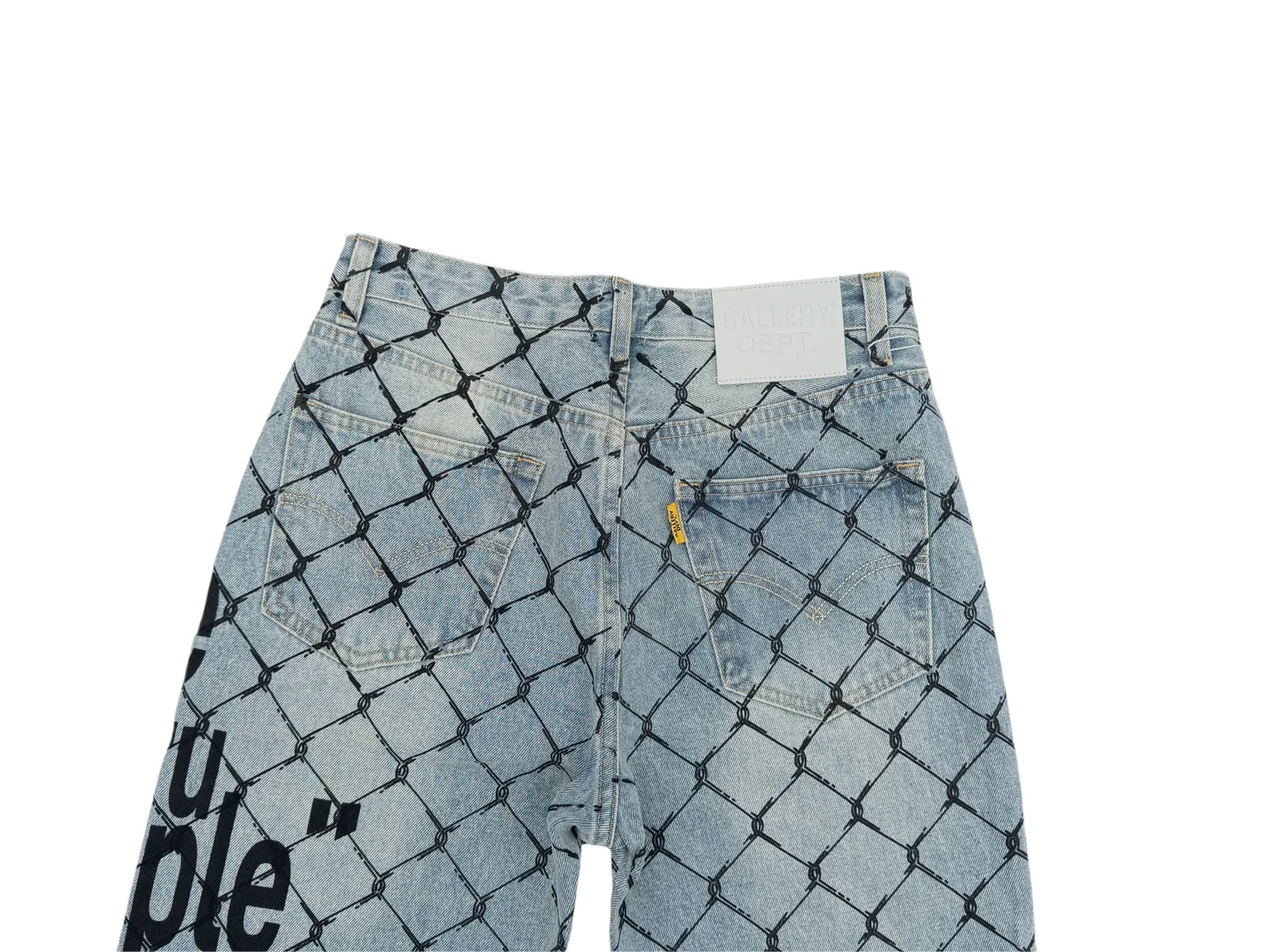 P240💰G786 GALLERY DEPT. Steel mesh letter printed slim jeans jeans casual group trendy American slim men's and women's trousers Color: blue Size: S-XXL (corresponding to 28-36)